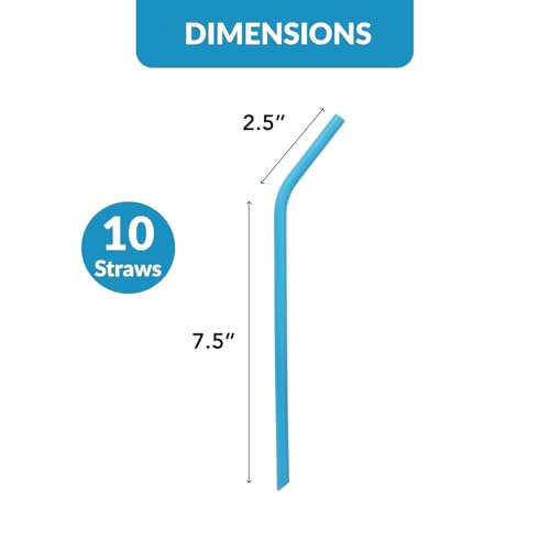 Flathead Products Bent Silicone Straws Reusable and Cleaning Brush - Flexible, Long Bendy Straws for 20 ounce-32 Ounce Tumblers & 30 Ounce Smoothie Cups - Dishwasher Safe & Easy to Clean (Set of 10)