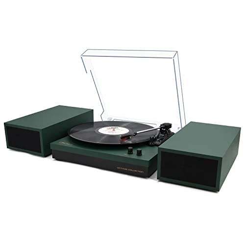 Vinyl Record Player with Stereo Speakers, 3-Speed Belt-Drive Turntable with Wireless Music Playback | Black Marble