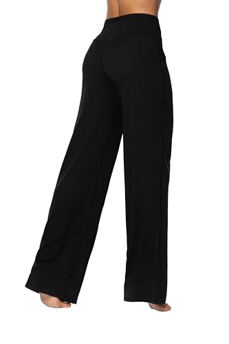 Sunzel Wide Leg Pants Women High Waist Yoga Pants with Pockets Stretch Loose Comfy Casual Lounge Sweatpants 32" Inseam Black X-Small