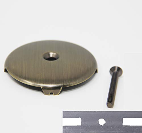 PF WaterWorks Universal Bathtub/Bath Tub Drain Single/One (1) Hole Overflow Face Plate - Matching Screw - Adapter for 2 Hole; Antique Brass; PF0930-AB