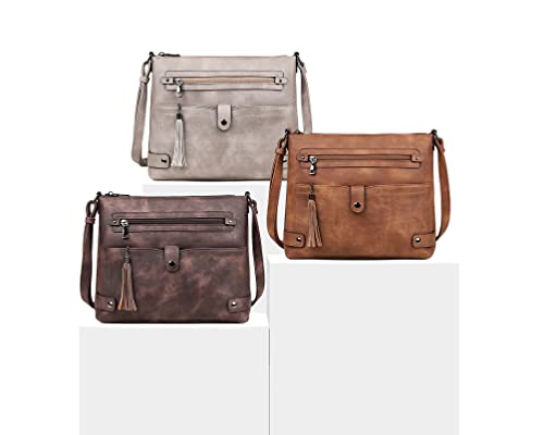 FADEON Large Crossbody Bags Purses for Women Crossbody Bag, Designer Leather Cross Body Purse Multi Pocket Shoulder Bag Brown