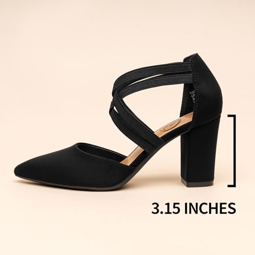 Trary Red Heels for Women, Chunky Heels for Women, Closed Pointed Toe Heels Comfortable Womens Pumps Low Heel Pumps for Women 3.5 Inch Heels Dress Shoes for Women
