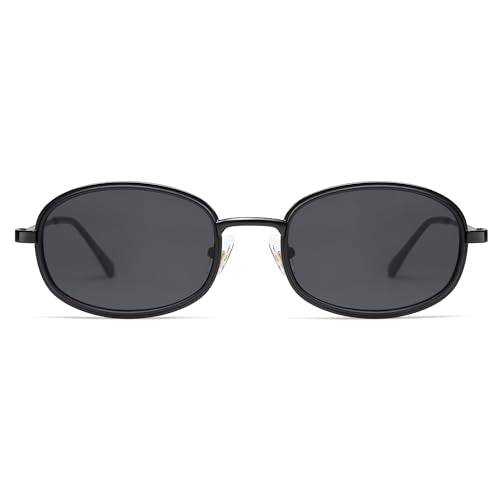 Appassal Retro Oval Sunglasses for Women Men Trendy Round Y2k Sunnies AP3681,Black/Dark Brown