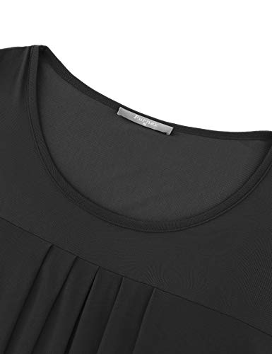 Furnex Women Tunics for Leggings,Ruffle Short Sleeve Blouse Work Summer Flowy Tunic Tops for Women Dressy Casual Floral Tunic Tops for Leggings Loose Fit Pleated Layered Blouses Spring Pink Floral XL
