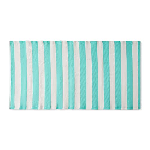 DII Outdoor Rug Collection Reversible Woven Polypropylene Plastic Straw Mat, 3x6-Feet, Aqua & White