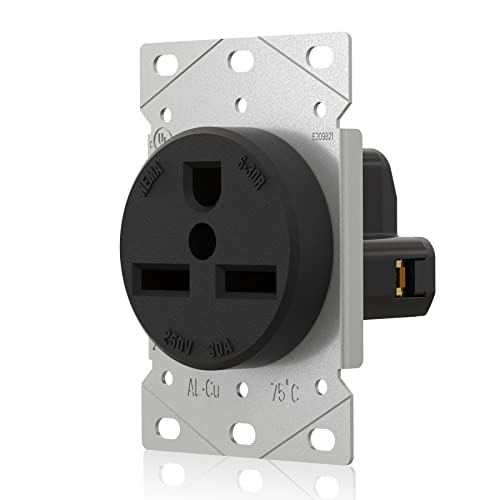 AIDA 6-30R Outlet Receptacle 30 Amp 250 Volts 2 Pole 3 Wire Heavy Duty Straight Blade Industrial Grade Grounding Flush Mount Range Power Outlet for Welder,Plasma Cutter,Dryer, UL Listed
