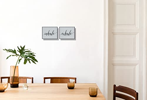 ART ORIGINAL Inhale Exhale Wall Art 3D Print Simulation Hand Painted Texture on Canvas Painting Meditation Zen Black & White Front Load Frame 9x12 Extra 1/4" Slim 0.71" Height Wood