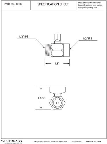 Westbrass D309-62 1/2" Shower Arm Volume Flow Control Trickle Valve, Matte Black