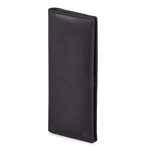 Long Wallet for Men Women Real Leather Bifold RFID Stylish Slim Handmade 2 ID Window Credit Card Holder in Gift Box (Black, Crazy Horse)