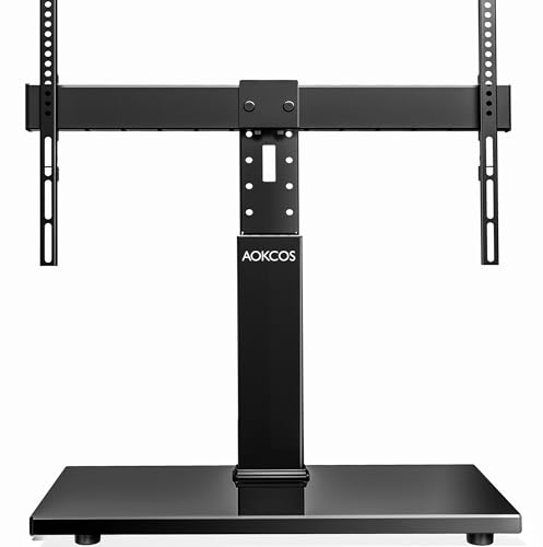 Universal Swivel TV Stand Base - Table Top TV Stand for 32 to 70 75 Inch TVs, Height Adjustable TV Mount Stand with Tempered Glass Base for Living Room, Bedroom, Holds up to 110lbs, Max VESA 600x400mm