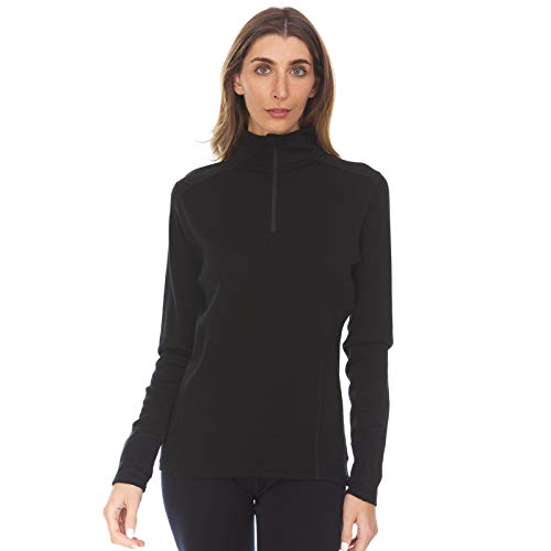 100% Merino Wool - Midweight Womens 1/4 Zip - Midlayer - Black - Small