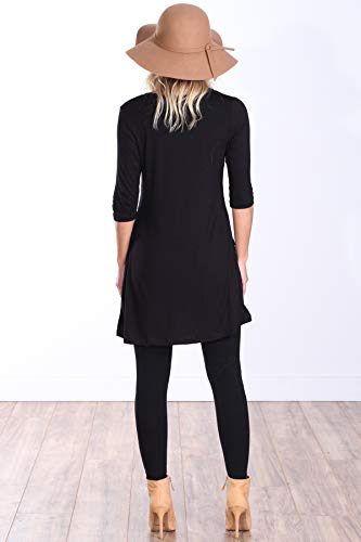 Popana Womens 3/4 Sleeve Tunic Top with Pockets for Leggings Made in USA Medium Black