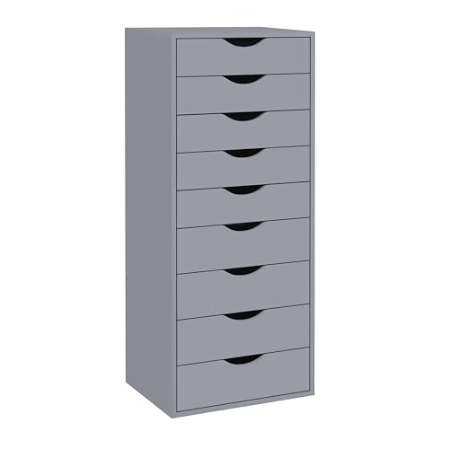 Naomi Home Bianca 9 Drawer Chest, Wood Storage Dresser Cabinet, Large Storage Organizer Makeup Drawer for Closet, Bedroom, 200 lbs Total Capacity - Gray