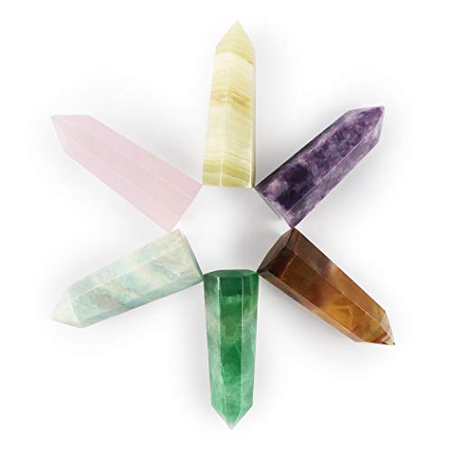 SMQ Purple Mica Healing Crystal Wands Chakra Sets,2pcs 70/60mm Tumbled 6 Facet Single Point Tower Wand Kits for Meditation Therapy Decor with Gift Box