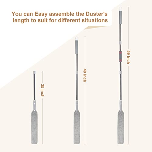 Extendable Gap Mop Dust Cleaner, Under Furniture, Fridge & Appliance Microfiber Hand Duster, Extension Pole Dust Scrub Brush for Damp and Dry, Cleaning Supplies Tools for Bedroom Bed Sofa Kitchen