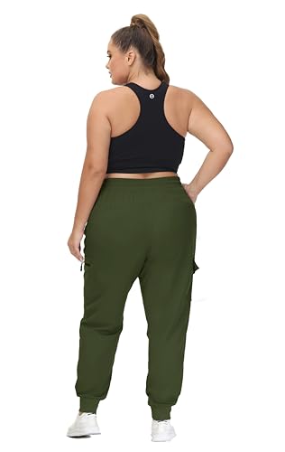 SEKINO Women's Plus Size Cargo Joggers Lightweight Quick Dry Hiking Pants Athletic Workout Outdoor Zipper Pockets Pants Army Green 1X