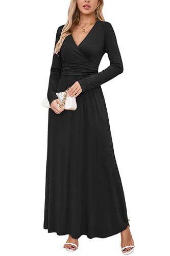 OUGES Womens Short Sleeve V-Neck Wrap Waist Maxi Dress(Gray Blue394,M)