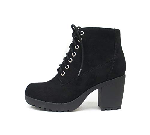 Soda Second Lug Sole Chunky Heel Combat Ankle Bootie Lace up w/Side Zipper (White PU, numeric_11)