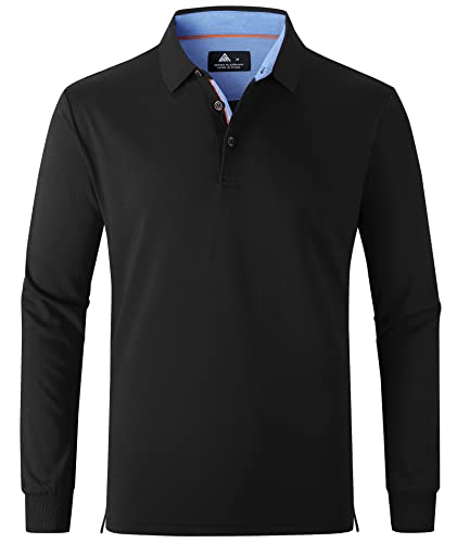 SWISSWELL Polo Shirts for Men Long Sleeve Moisture Wicking Shirts Golf Polo Deep Indigo L