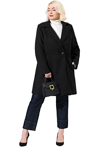 Agnes Orinda Women's Plus Size Coats Notched Lapel Single Breasted Cinched Waist Winter Pea Long Coat 2X Gray
