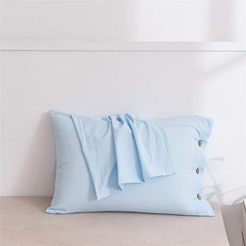 JELLYMONI Pillowcases Standard Set of 2 Cotton Button Pillow Covers 20×26in Grayish Blue Bed Pillow Cases 100% Washed Cotton Soft Breathable (Pillows are not Included)