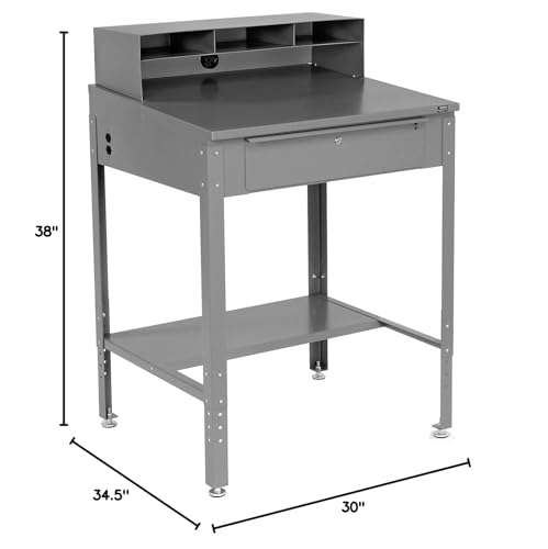 Global Industrial Shop Desk 34-1/2"W x 30" D x 38 to 42-1/2"H with Pigeonhole Compartments, Gray