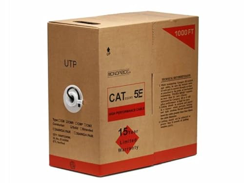 Monoprice 1000FT 24AWG Cat5e 350MHz UTP Solid, Riser Rated (CMR), Bulk Ethernet Bare Copper Cable - Black