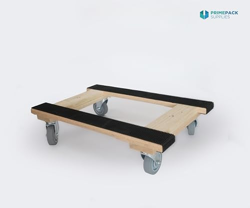 Furniture Dolly 4 Wheel Heavy Duty | Flat Moving Dolly H Frame Oak | Full Length Rubber Tread Dual Rail | 18x30