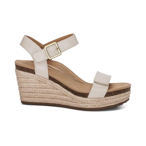 Aetrex Women's Sydney Orthopedic Espadrille Wedge Sandals – Arch Support Wedges Heels for Women - Adjustable Ankle Strap Summer Shoes for Women