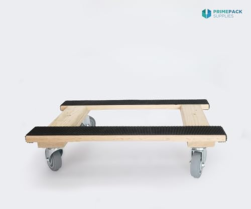 Furniture Dolly 4 Wheel Heavy Duty | Flat Moving Dolly H Frame Oak | Full Length Rubber Tread Dual Rail | 18x30