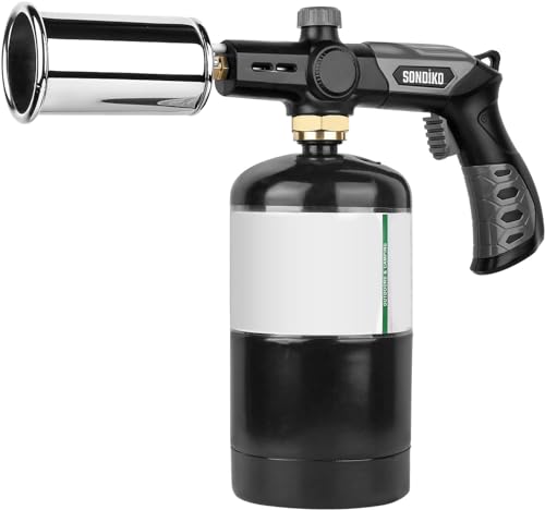 Sondiko Powerful Grill & Cooking Propane Torch L8010, Sous Vide, Campfire Starter, Adjustable Wood Torch Burner for Searing Steak, BBQ, Welding(Black, Grey) Propane Tank Not Included