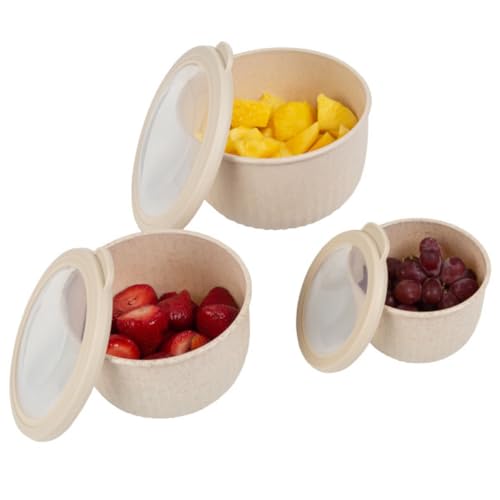 Classic Cuisine Set of 3 Bowls with Lids - Microwave, Freezer, and Fridge Safe Nesting Mixing Bowls - Eco-Conscious Kitchen Essentials (Beige), S, M, L