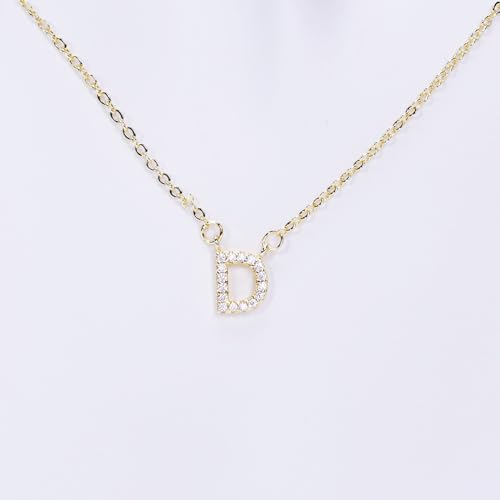 ALLNEWBEE 14K Yellow Gold Plated Cubic Zirconia Initial Necklace | Initial Pendant Letter A-Z Necklace for Women (W)