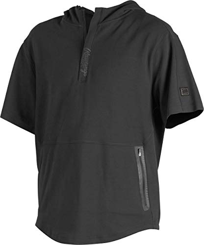 Rawlings Gold Collection Adult 1/4 Zip Short Sleeve Batting Practice Hooded Jacket, Black, Small
