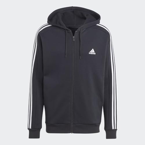 adidas Men's Essentials Fleece 3-Stripes Full-Zip, Black, Small