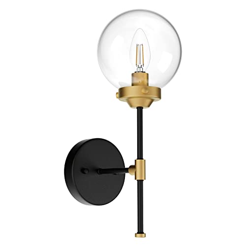 Ralbay Black Gold Wall Sconce Indoor Industrial Globe Wall Light Fixture Clear Glass Globe Wall Lamp for Bathroom Kitchen Living Room Vanity Hallway (Exclude Bulb