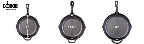 Lodge Seasoned Cast Iron 3 Skillet Bundle. 12 Inches and 10.25 Inches with 8 Inch Set of 3 Cast Iron Frying Pans