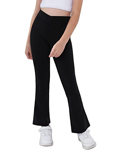 Girls Yoga Pants V Cross Waist Wide Leg Workout Flare Pants High Waist Bootcut Pants
