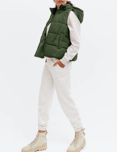 EsheSy Women's Puffer Vest with Removable Hood Sleeveless Full Zip Quilted Down Jacket(ArmyGreen-S)