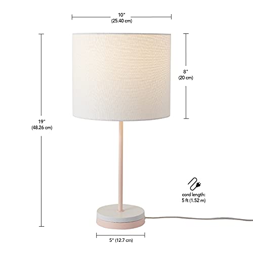 Globe Electric 67531 Lila 19" Table Lamp, Blush Pink, Matte White Accents, White Linen Shade, On Off Switch on Socket