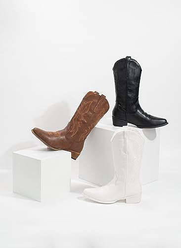 IUV Cowboy Boots For Women Western Boots Cowgirl Boots Pull On Pointy Toe Mid Calf Boots