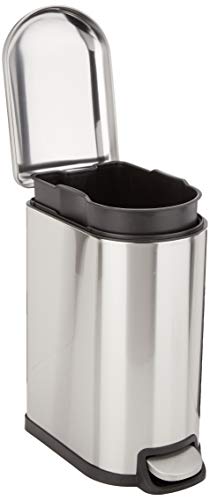 Amazon Basics Rectangular Small Trash Can with Lid and Soft-Close Foot Pedal for Bathroom, Bedroom, Living Room, Office, Smudge Resistant, 20l / 5.3 gallon, Nickel