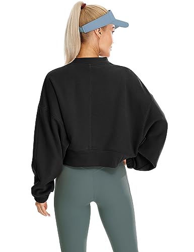 icyzone Women's Oversized Fleece Lined Sweatshirt Cropped Soft Drop Shoulder Crewneck Pullover (Grass Green, S)