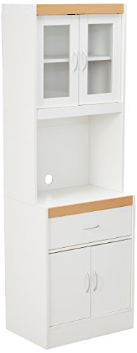 Hodedah Long Standing Kitchen Cabinet with Top and Bottom Enclosed Cabinet Space, One Drawer, Large Open Space for Microwave, White