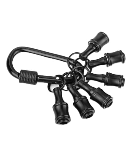 6pc Portable Bit holder Keychain, 1/4in Hex Shank Black Screwdriver Bit Clip for Impact Driver Flexible Drill Bit Extension Nut Driver W/ Carabiner, Quick Release Lightweight Drill Screw Adapter