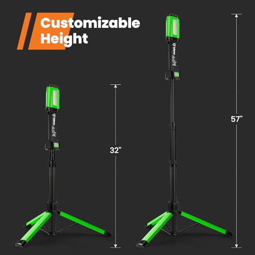 Rechargeable Work Light with Stand, GoGonova Cordless Work Light with Triple LED Lamps, 8AH Battery, 700/1200/2200 Lumen, 4000/6500K Dimmable Led Work Light Kit (Green)