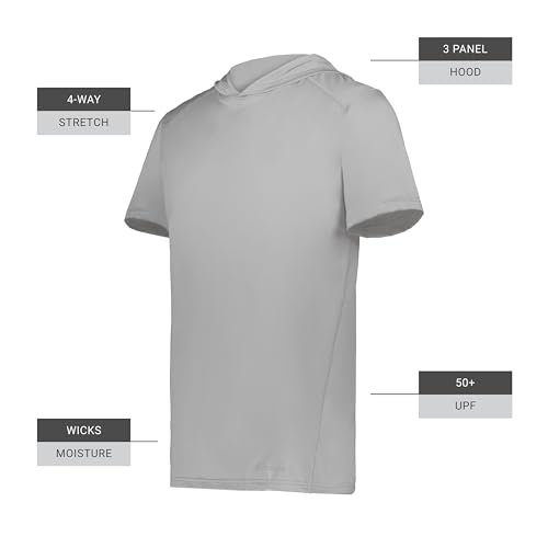 Holloway Men's Powered by Coolcore Short Sleeve Hoodie, Athletic Grey