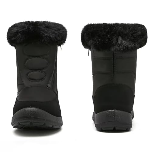 Cheval Winter Snow Boots for Women, Fur Lined Warm Mid Calf Booties, Outdoor Anti-slip Waterproof Comfortable Short Boot, Botas De Invierno Para Mujert