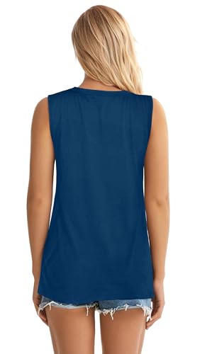 Tank Top for Women Causal Summer V Neck Sleeveless Loose Fit Tunic (V Blue Flower Bouquet, M)