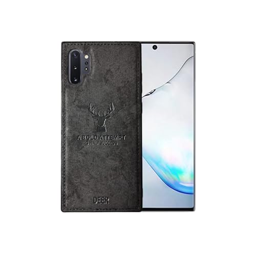 Casecious Compatible with Samsung Galaxy Note 10 Plus or Note 10 Plus 5G Soft Texture Deer Pattern Embossed Fabric Cloth TPU Cell Phone Mobile Basic Back Case Cover (Black)